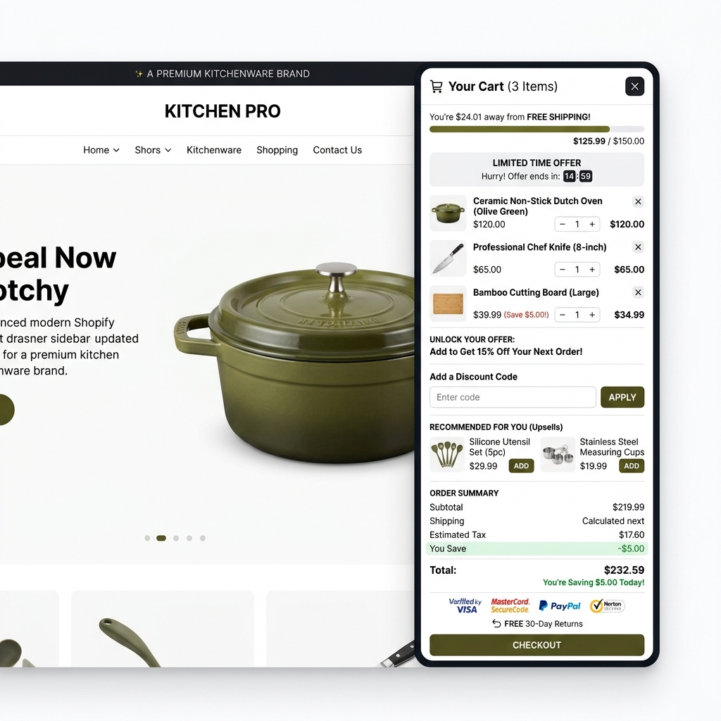 Advanced Cart Drawer with upsells and progress bar